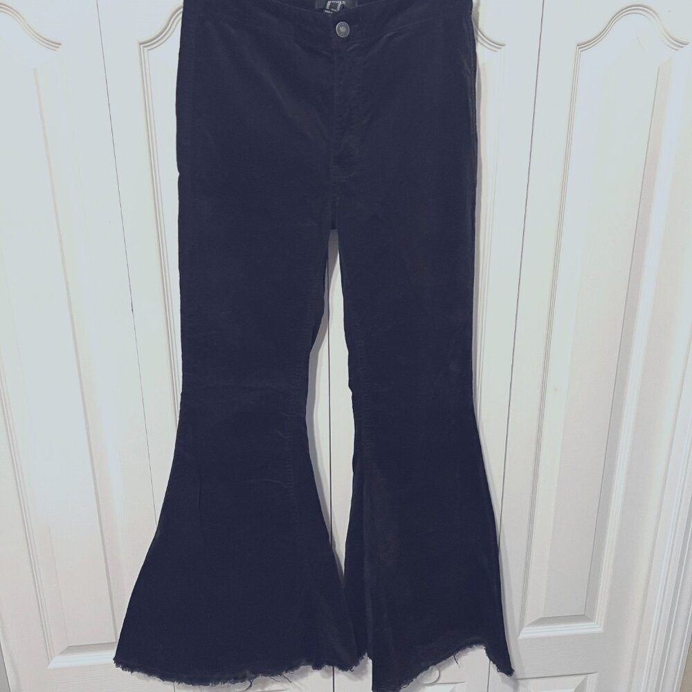Forever 21-XLarge Velvety Distressed Hippie Fringed High Waisted Jeans/Pants - Picture 2 of 15